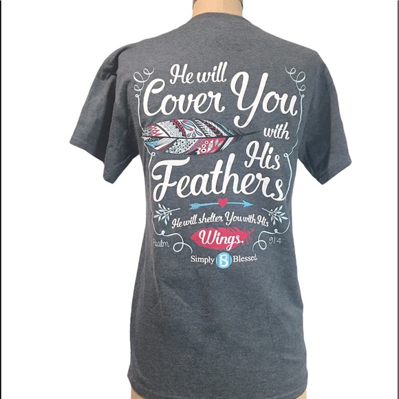 Simply Blessed Womens TShirt He will cover you Psalm 91:4 - Picture 1 of 2